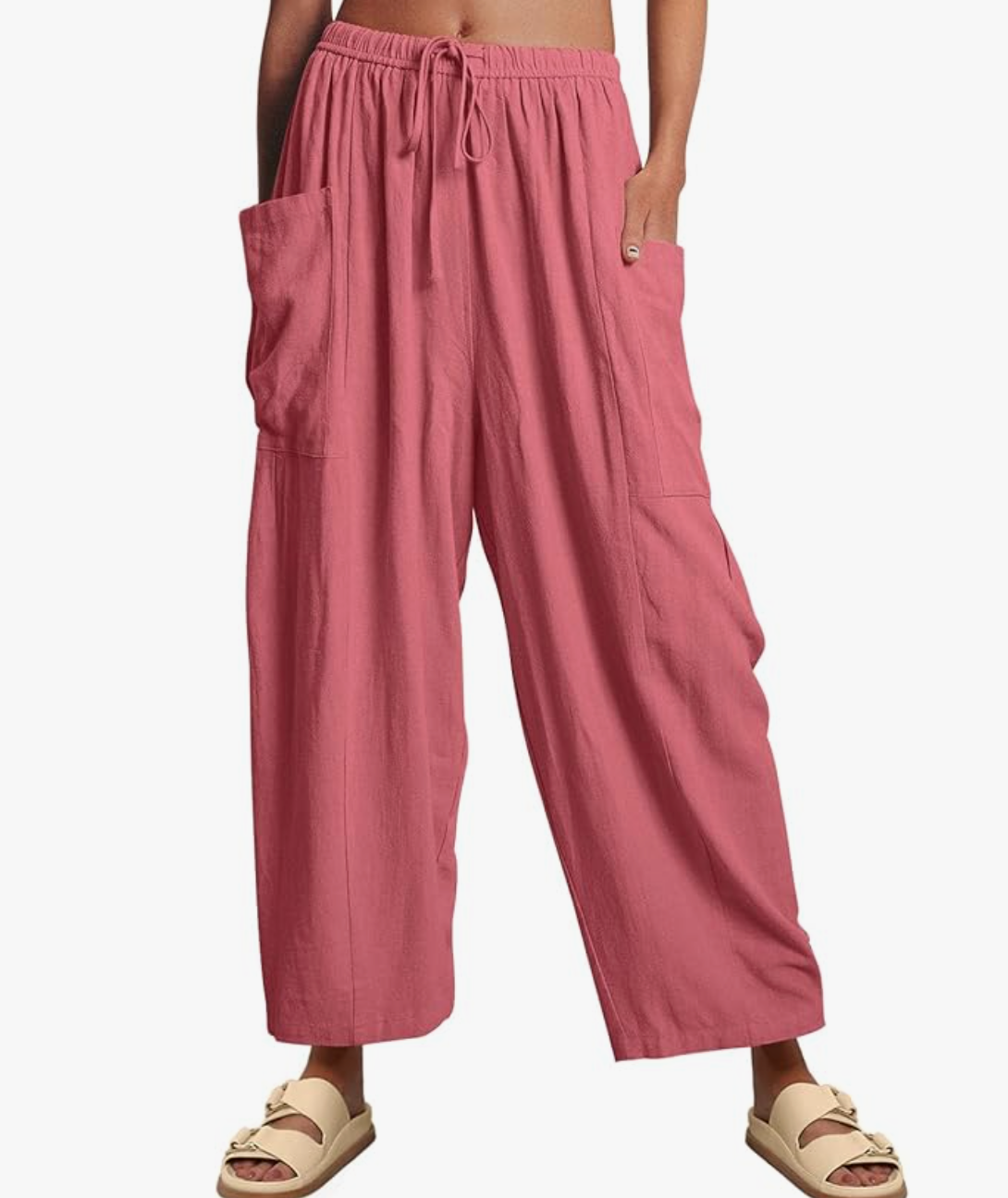 High Waist Drawstring Wide Leg Cropped Pants