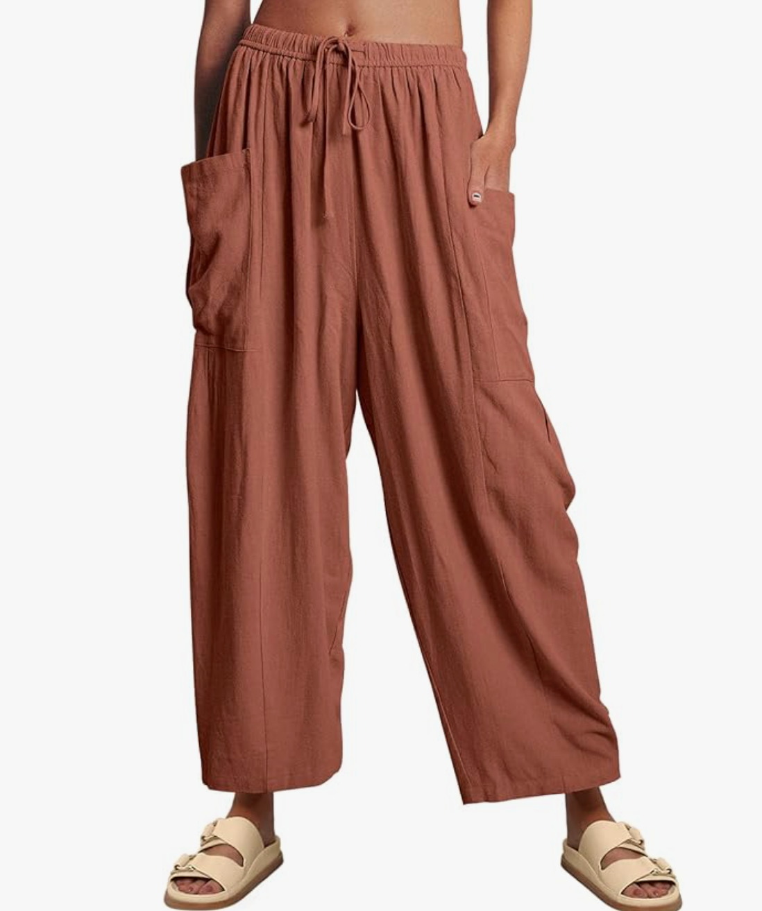 High Waist Drawstring Wide Leg Cropped Pants