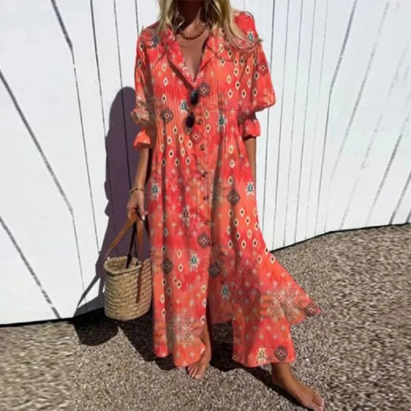 Floral V-Neck Puff Sleeve Tiered Maxi Dress 4