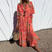 Floral V-Neck Puff Sleeve Tiered Maxi Dress 4