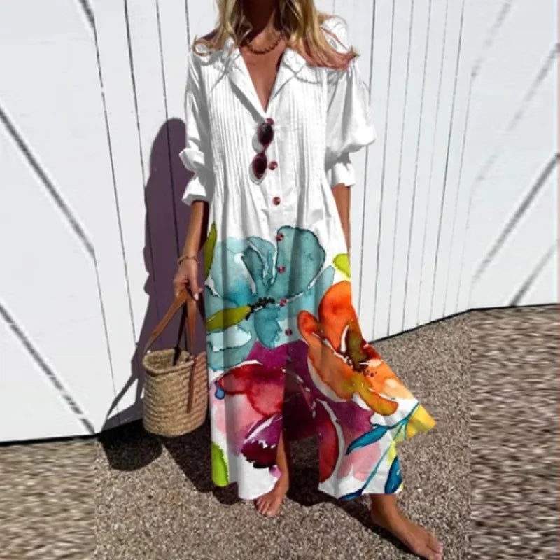 Floral V-Neck Puff Sleeve Tiered Maxi Dress 6