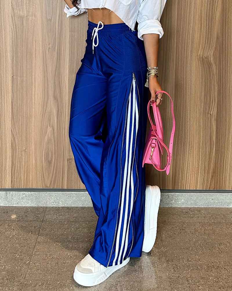 Black Wide Leg Trousers Relaxed Fit All Day Comfort Lightweight Polyester Fabric Casual Work - Jamota