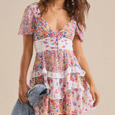 Floral Sweetheart Puff Sleeve Tiered Ruffle Mini Dress 2