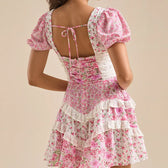 Floral Sweetheart Puff Sleeve Tiered Ruffle Mini Dress 5