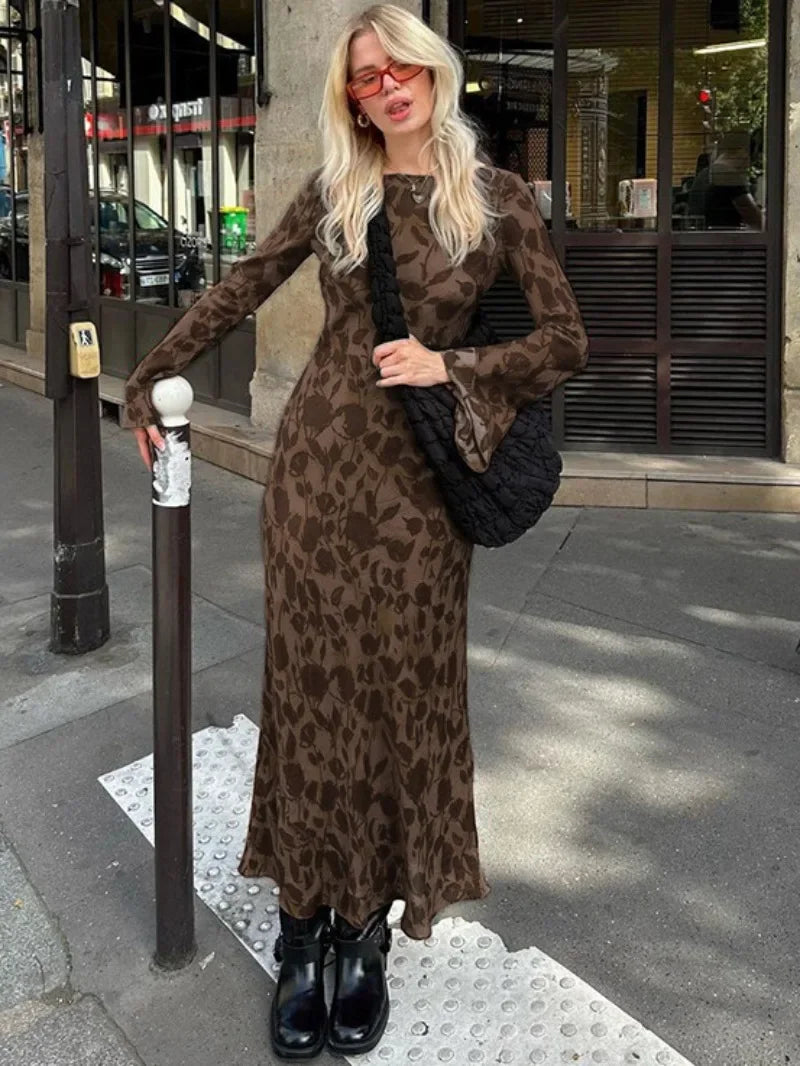 Graceful Oneck High Waist Evening Party Streetwear Maxi Dress