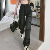 High-Waist Vintage Washed Wide-Leg Denim Jeans
