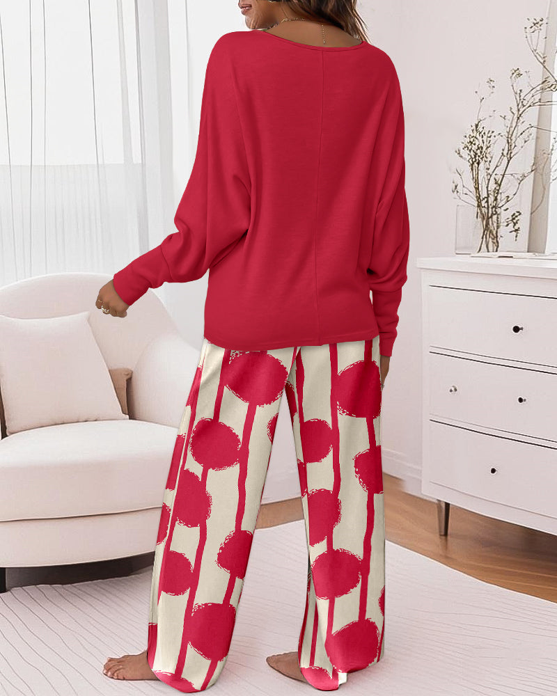 Multicolor Batwing Sleeve Lounge Set With Striped Pants