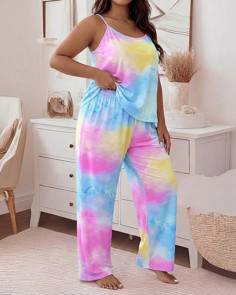 Professional Tie Dye Pajama Set | Adjustable Cami & Relaxed Wide Leg P