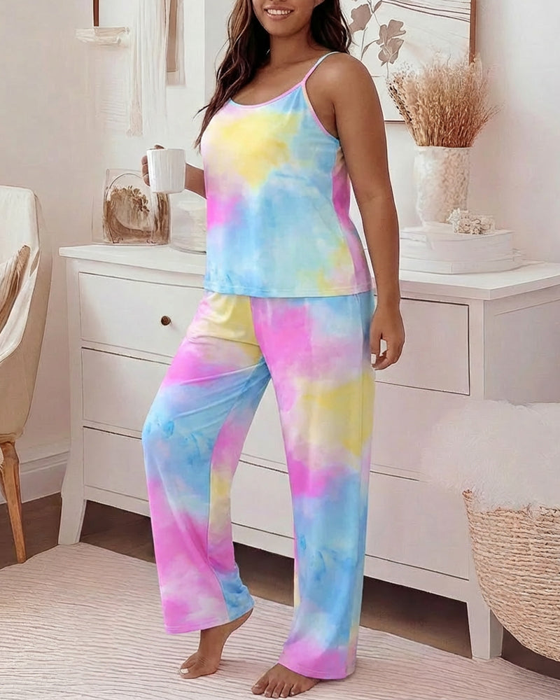Professional Tie Dye Pajama Set | Adjustable Cami & Relaxed Wide Leg P