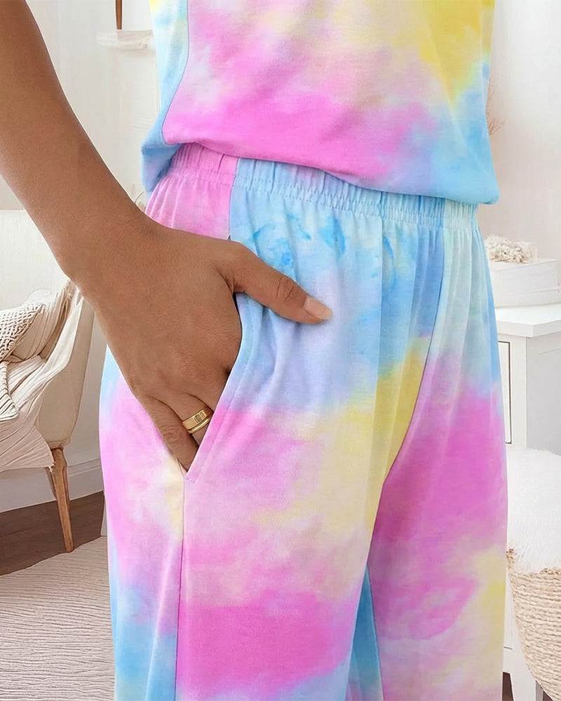 Professional Tie Dye Pajama Set | Adjustable Cami & Relaxed Wide Leg P