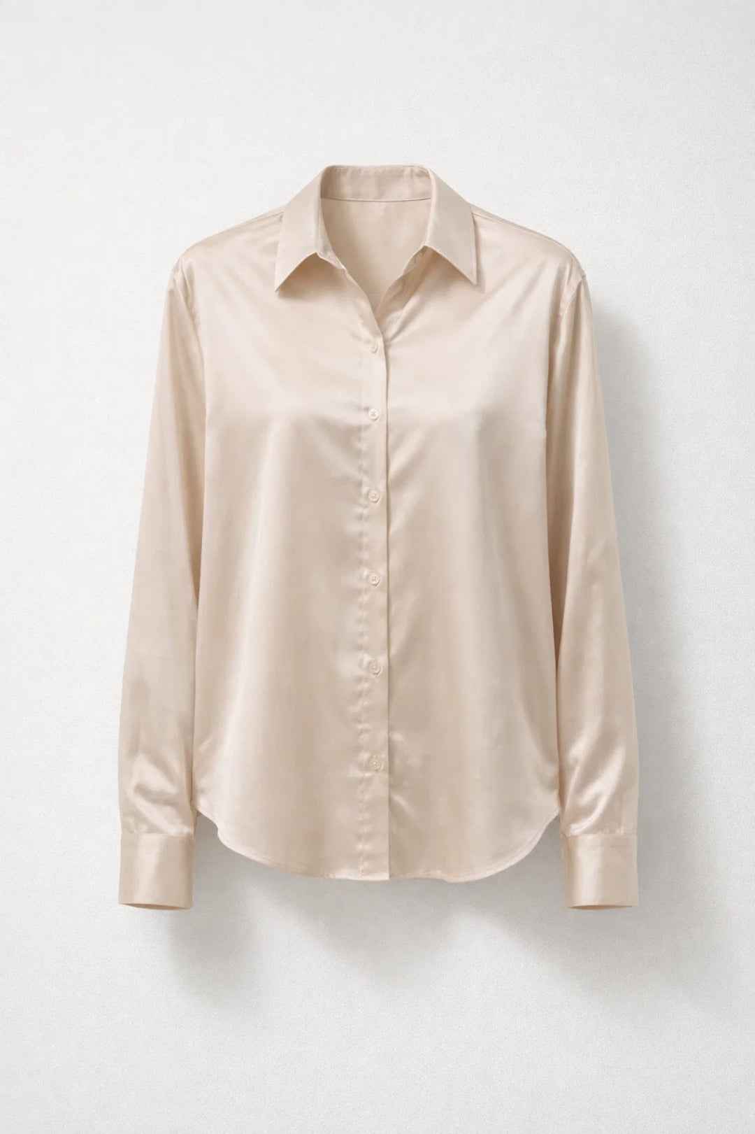 Elegant White Silk Blouse with Tailored Fit and Button Details