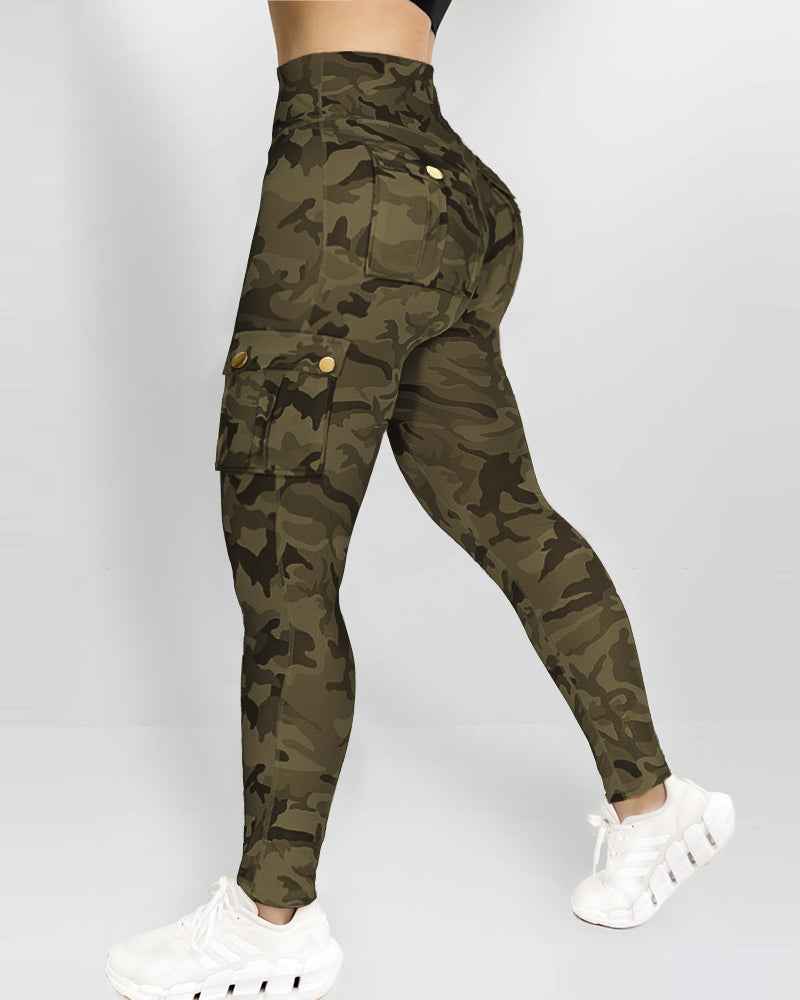 Camouflage Leggings High Waist With Pockets Premium Stretch Fabric Polyamide Elastane - Jamota