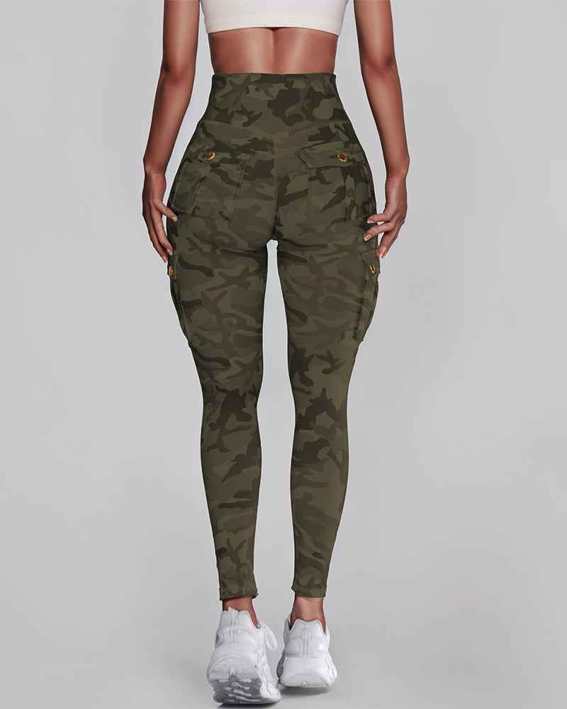 Camouflage Leggings High Waist With Pockets Premium Stretch Fabric Polyamide Elastane