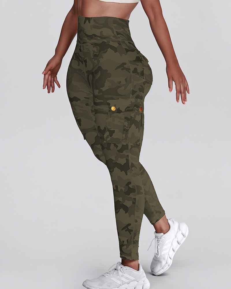 Camouflage Leggings High Waist With Pockets Premium Stretch Fabric Polyamide Elastane