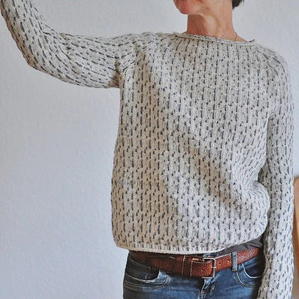 Crew Neck Textured Dash Knit Sweater