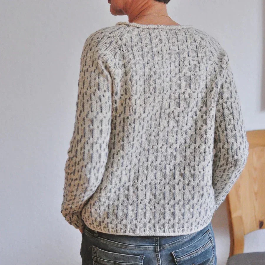 Crew Neck Textured Dash Knit Sweater