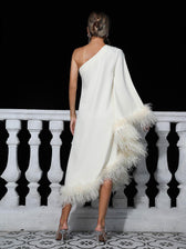 Ceridwen One Shoulder Feather Trimmed Maxi Dress In White 5