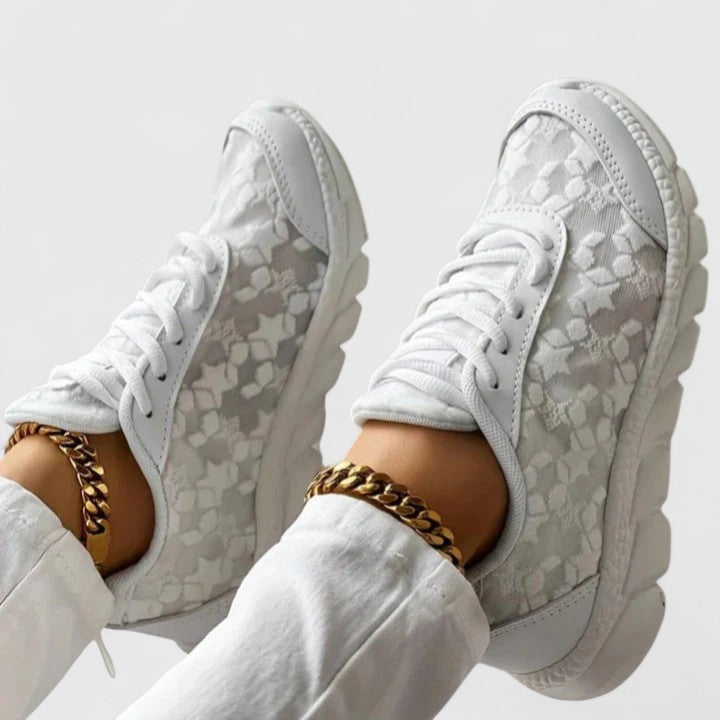 Lace Up Floral Textured Chunky Sneakers