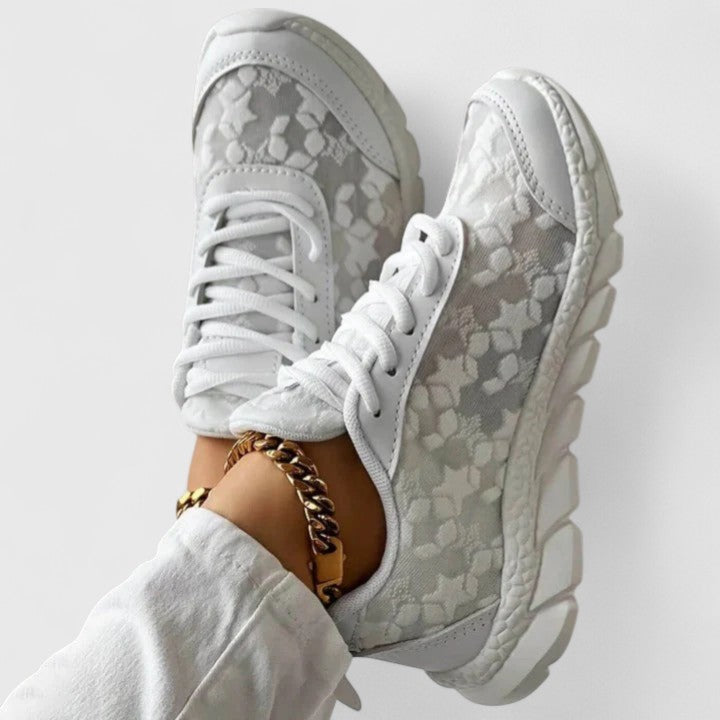 Lace Up Floral Textured Chunky Sneakers