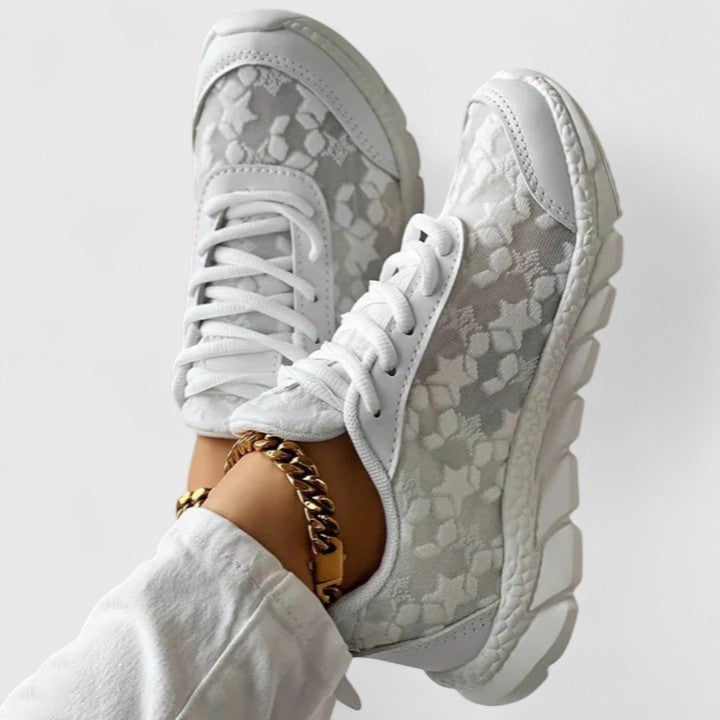 Lace Up Floral Textured Chunky Sneakers
