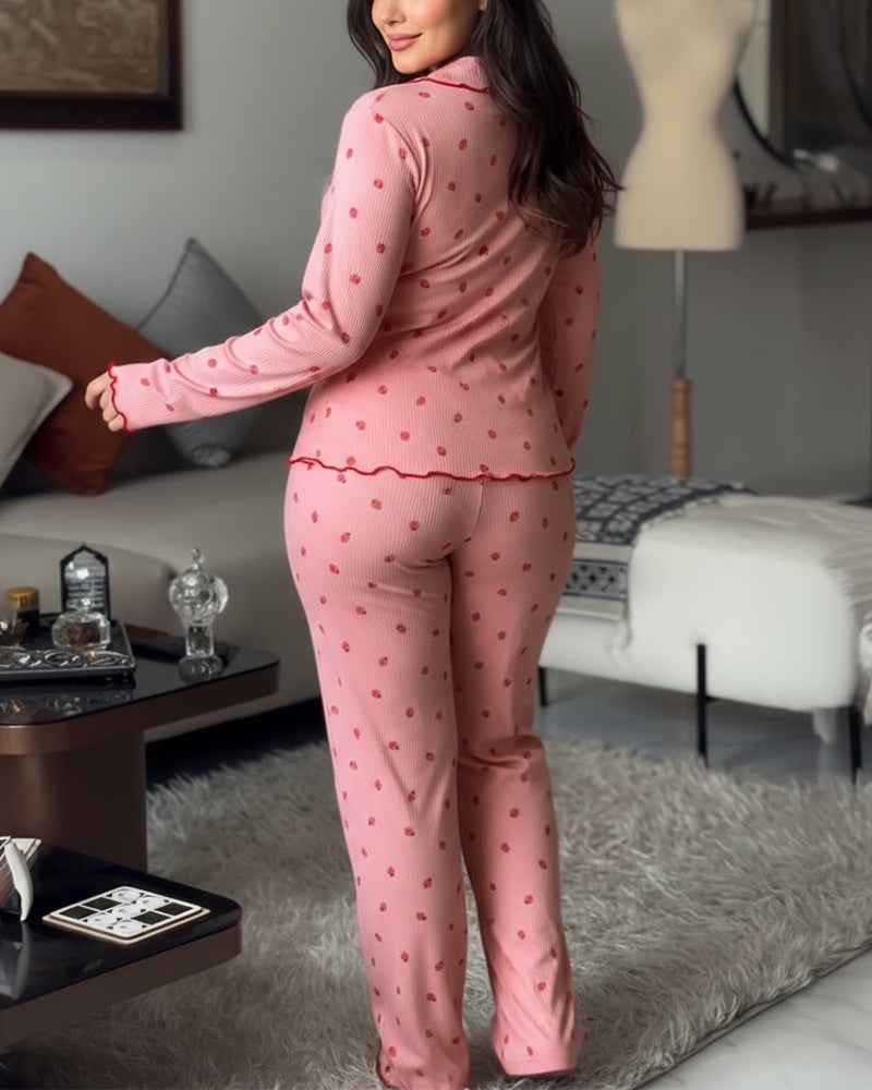 Charming Collection Women's Pajama Set with Frill Trim & Elastic Waist