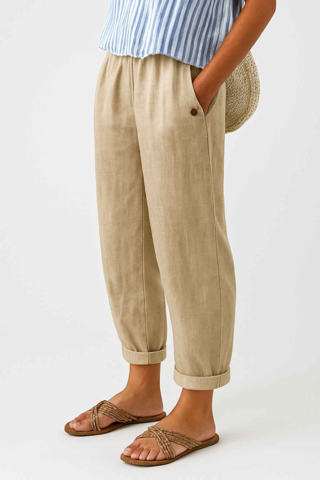 High Waist Tapered Crop Linen Look Pants