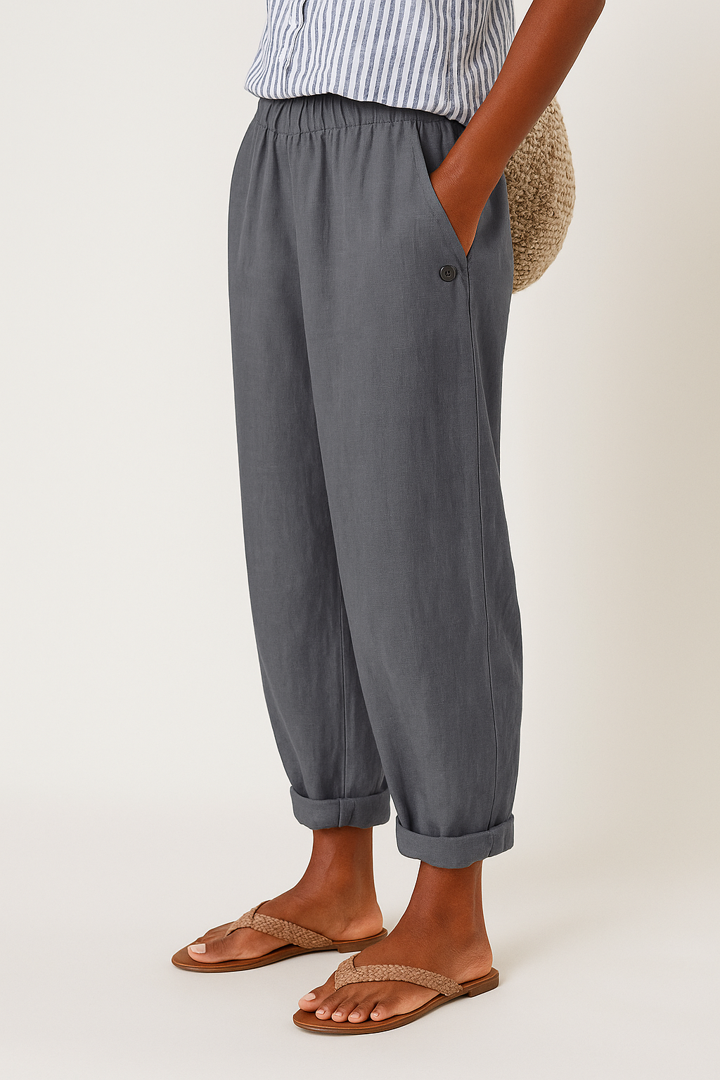 High Waist Tapered Crop Linen Look Pants