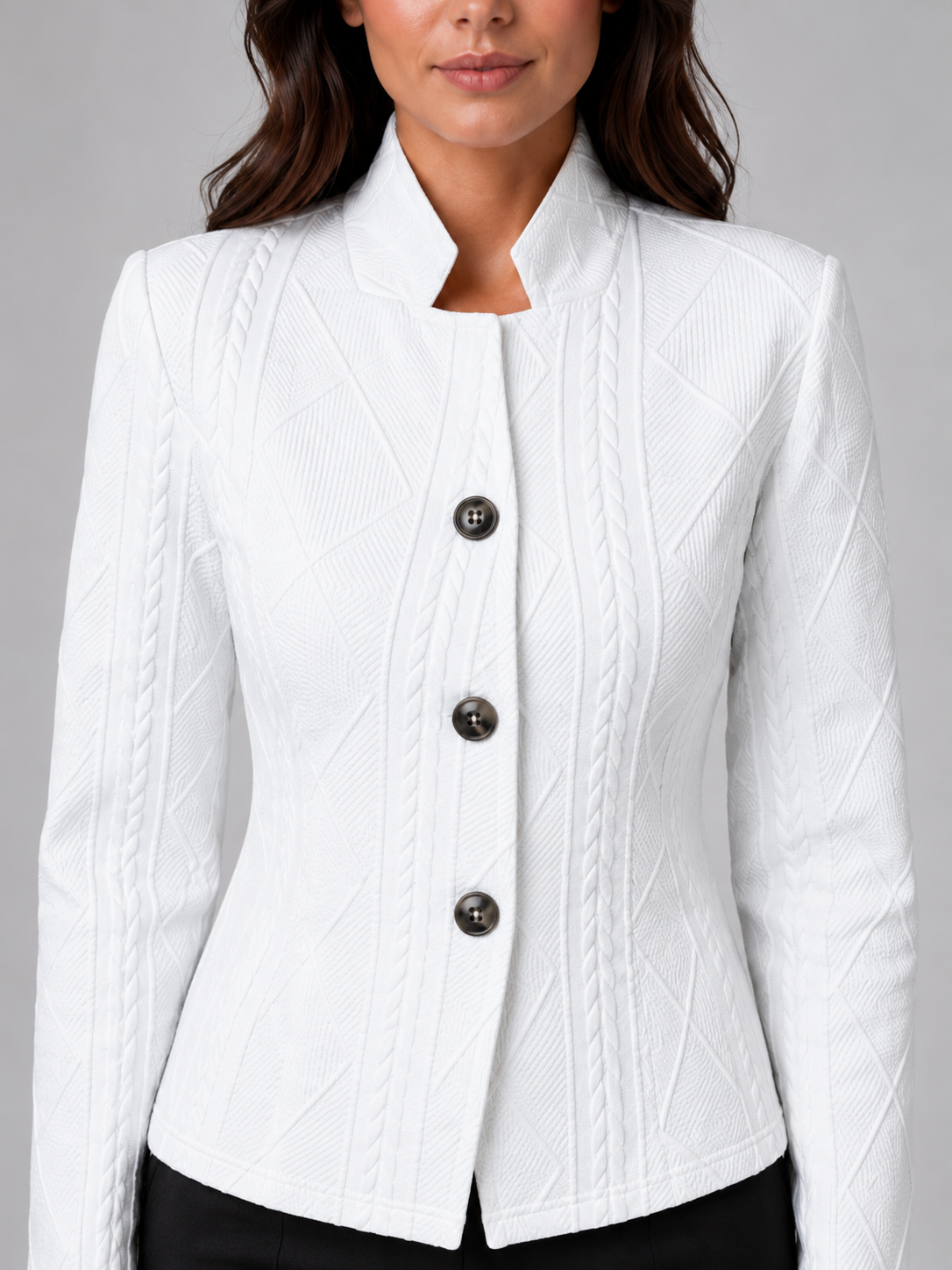 Cable Textured Button Front Tailored Blazer