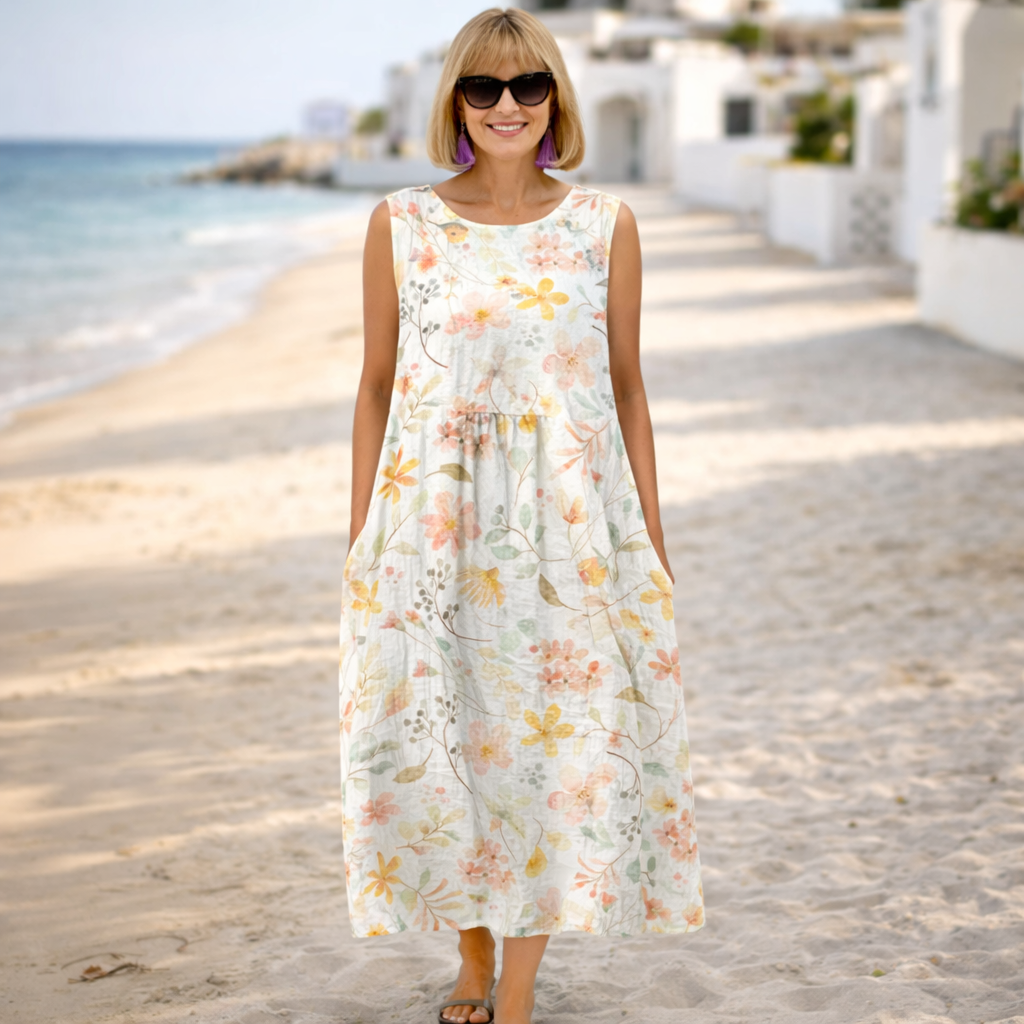 Floral Round Neck Sleeveless Midi Dress