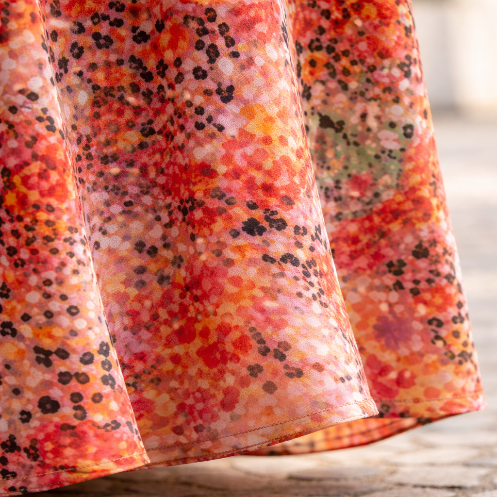 V-Neck Short Sleeve Floral Pocket Midi Dress