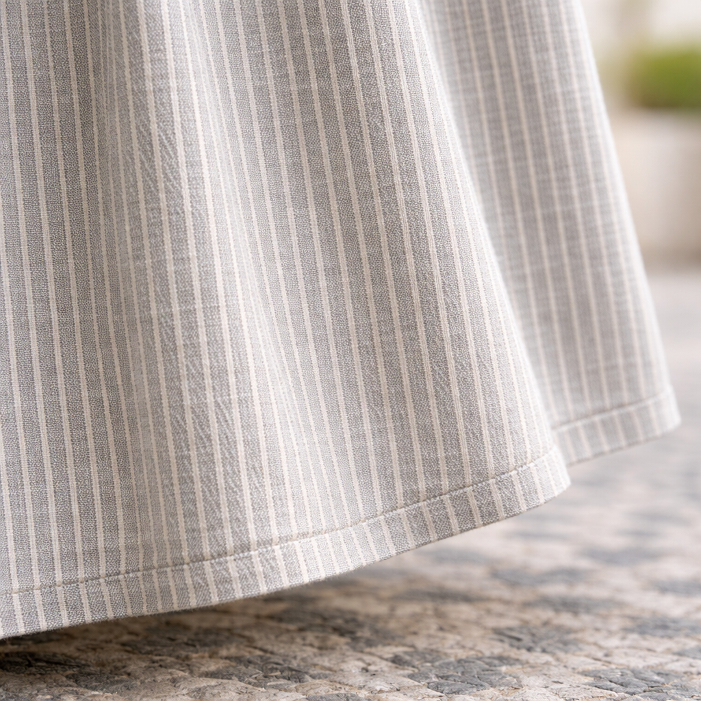 Pinstripe Square Neck Three Quarter Sleeve Pocket Maxi Dress