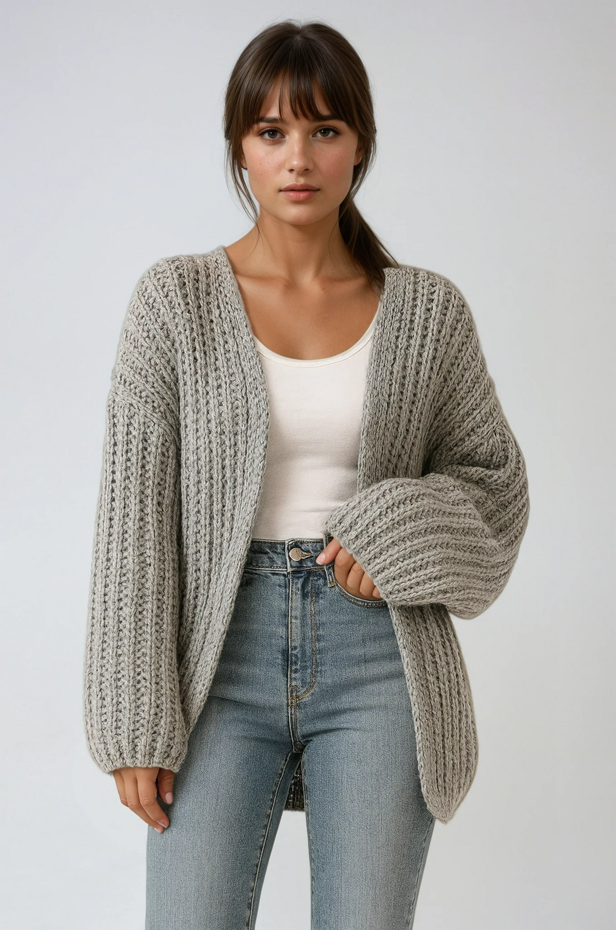Open Front Chunky Ribbed Knit Oversized Cardigan