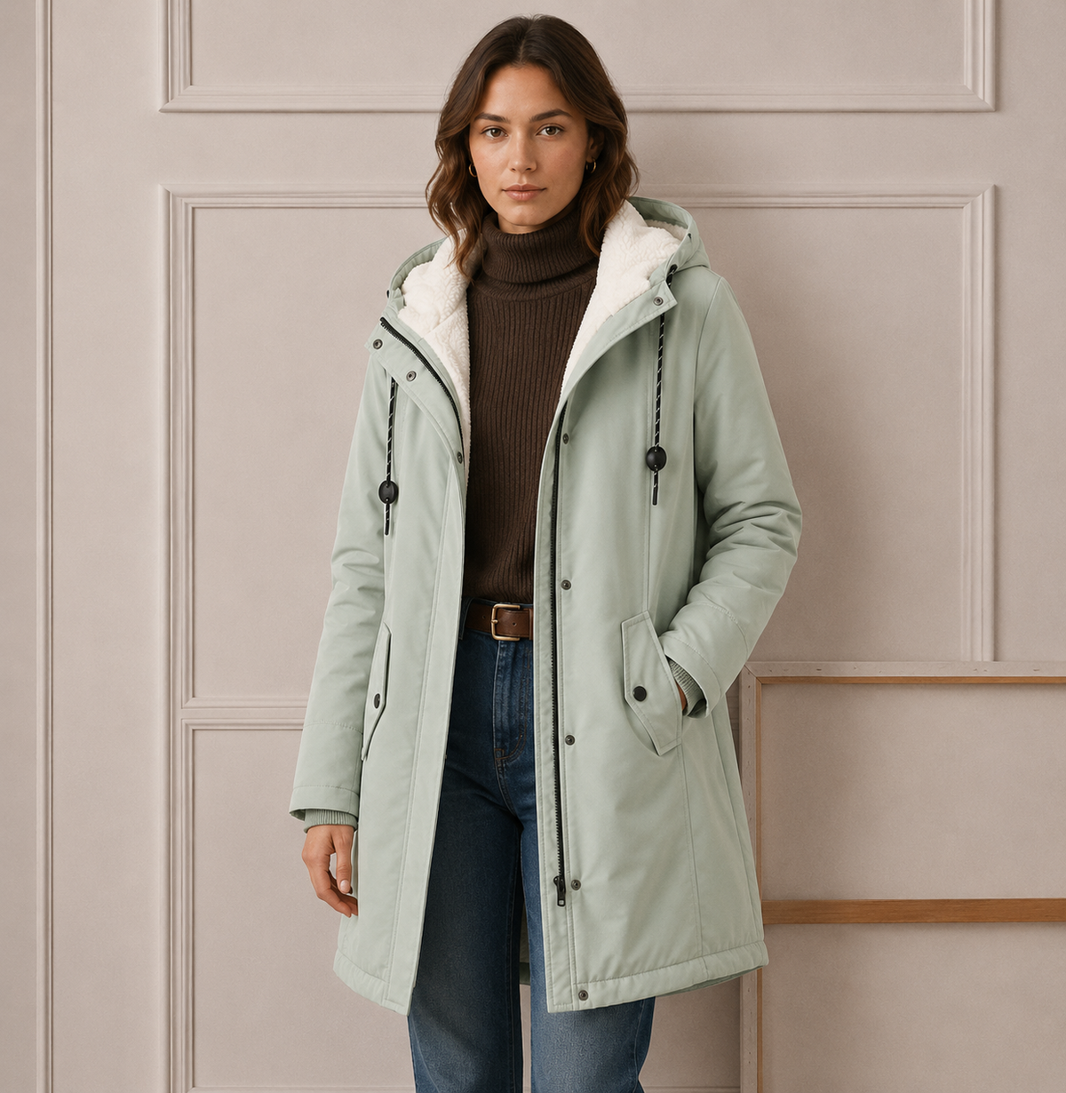 Hooded Sherpa Lined Zip Front Utility Parka Jacket