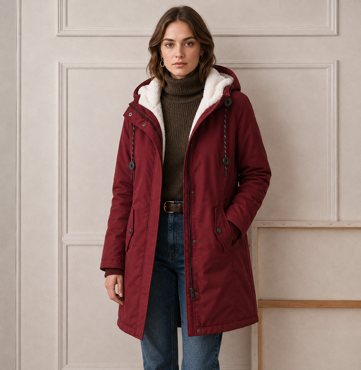 Hooded Sherpa Lined Zip Front Utility Parka Jacket