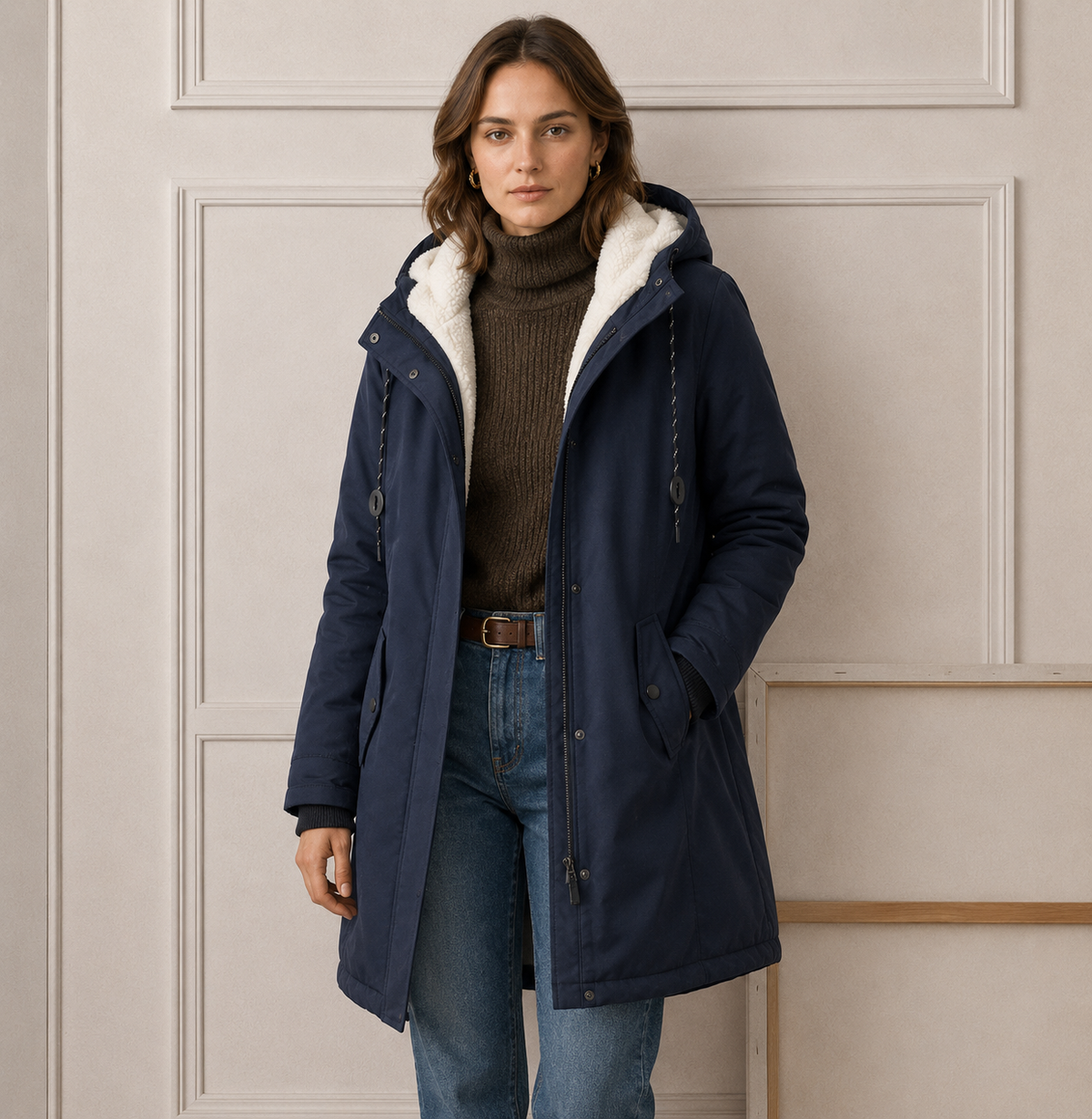 Hooded Sherpa Lined Zip Front Utility Parka Jacket