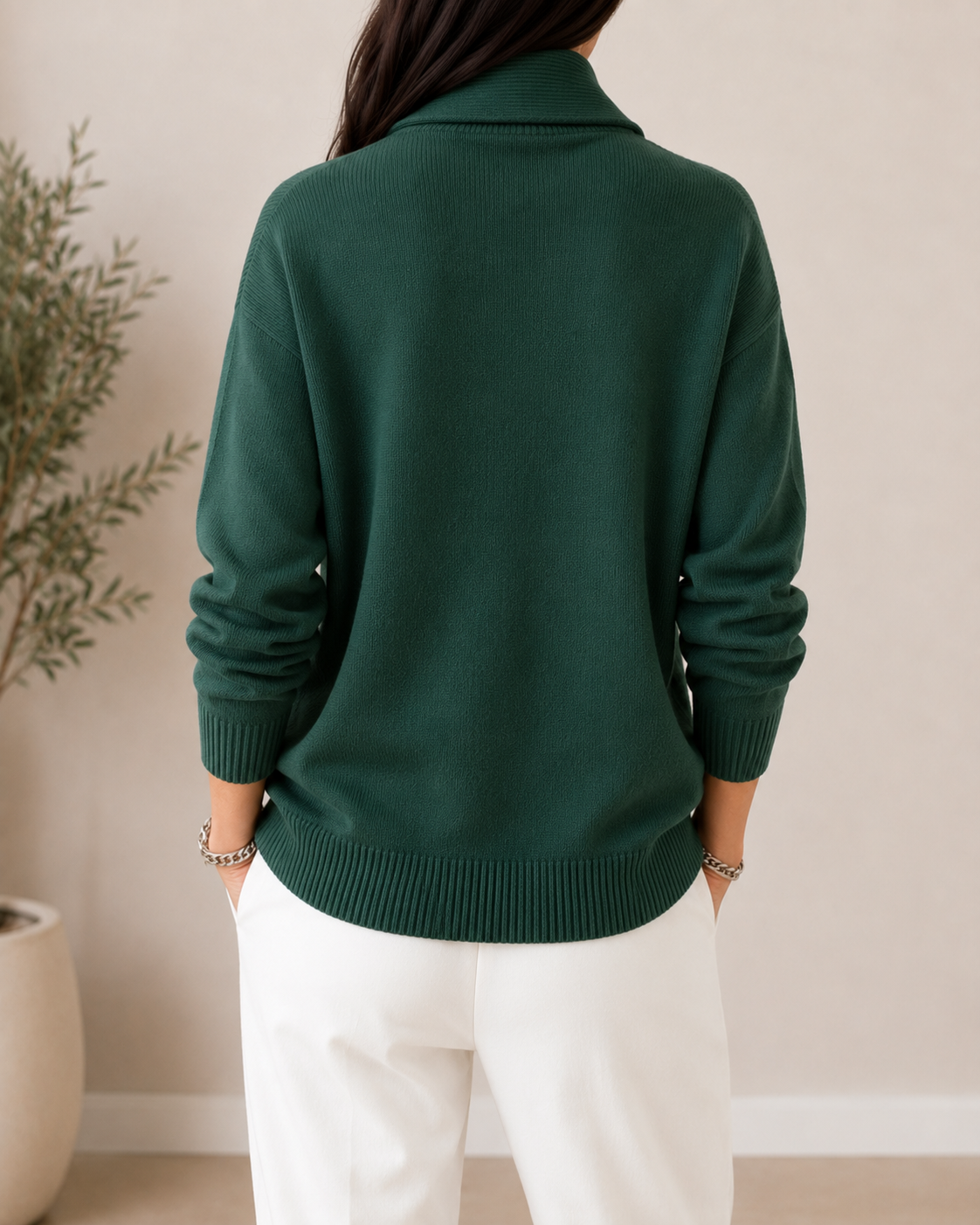 Shawl Collar V-Neck Long Sleeve Knit Sweater