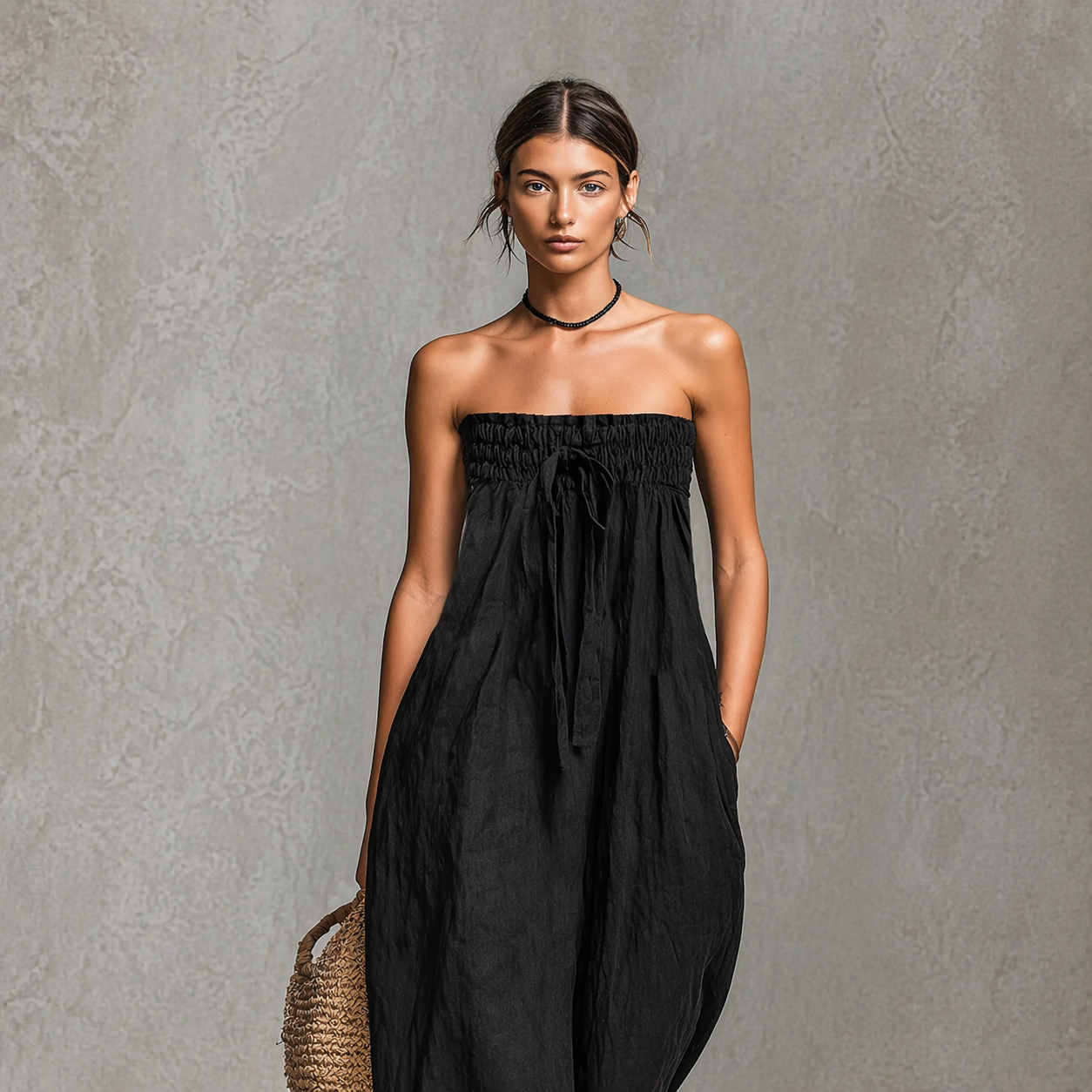 Strapless Smocked Drawstring Maxi Dress 3