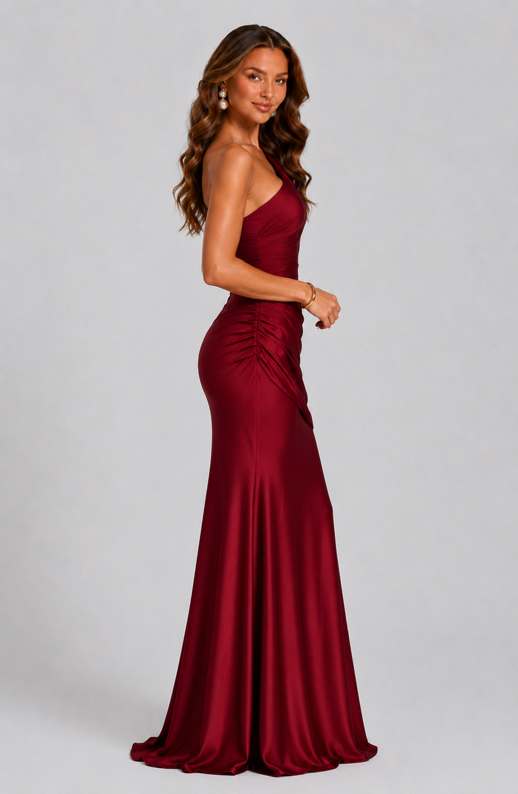 Women's One Shoulder Satin Maxi Dress – Elegant Formal Evening Gown