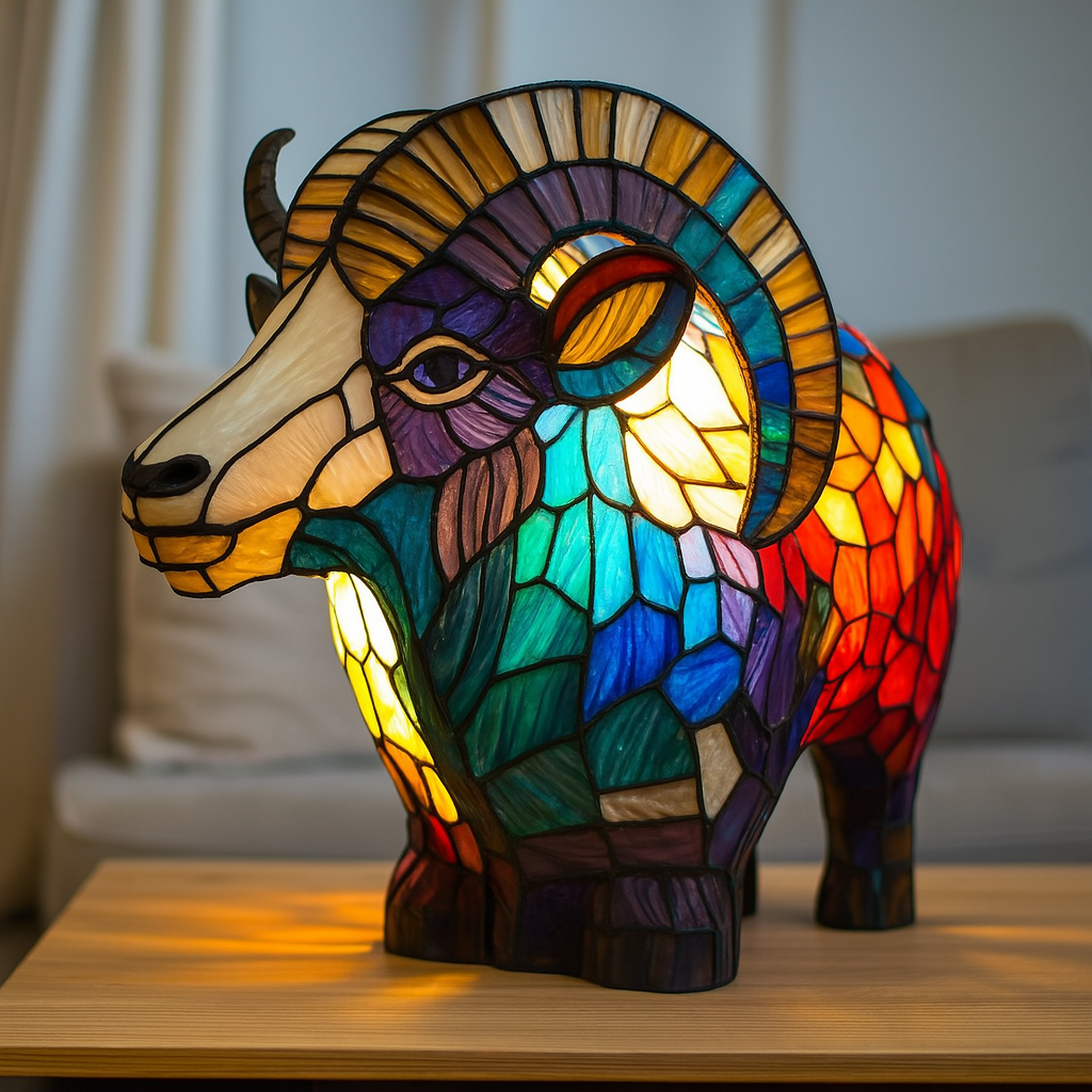 Stained Glass Ram Table Lamp
