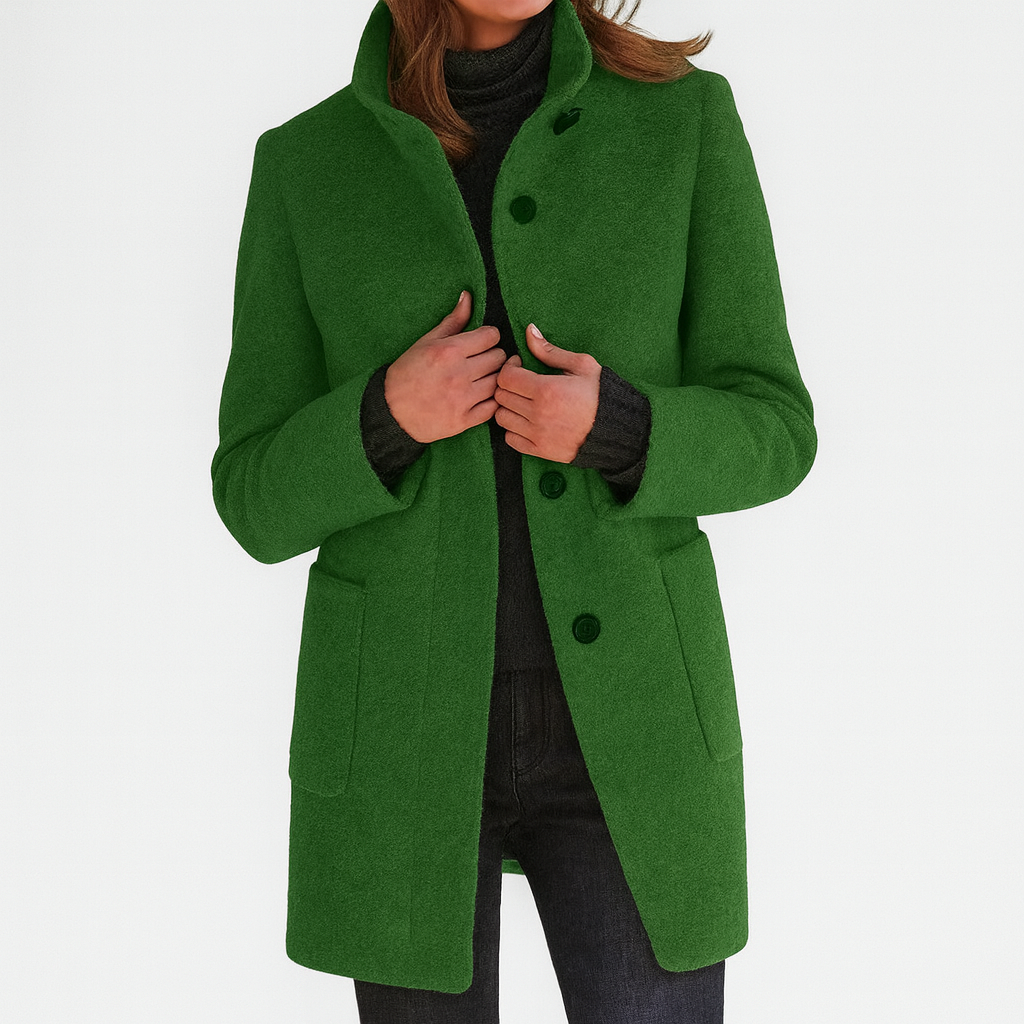 Stand Collar Button Front Patch Pocket Longline Coat