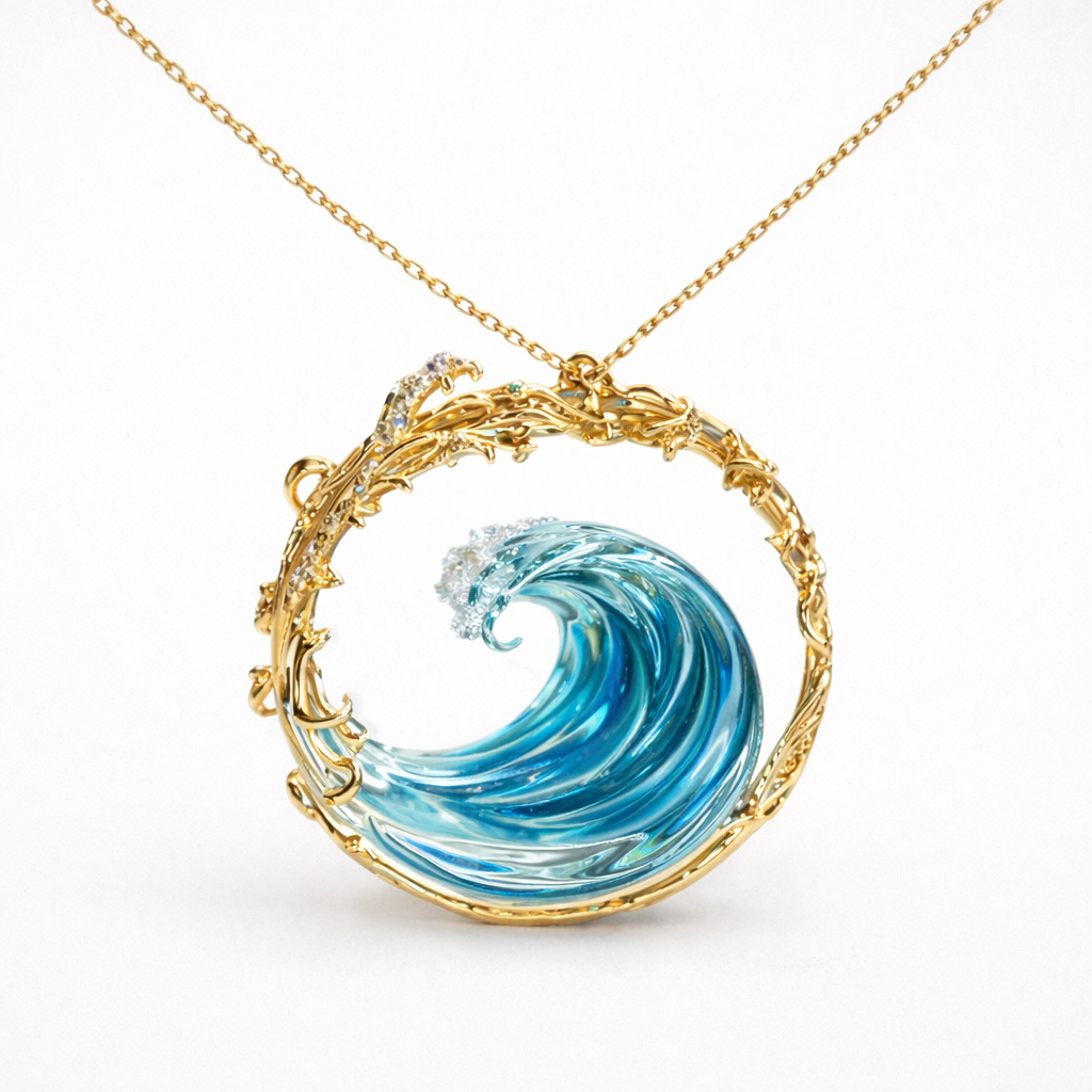 Ocean Wave Pendant Chain Necklace