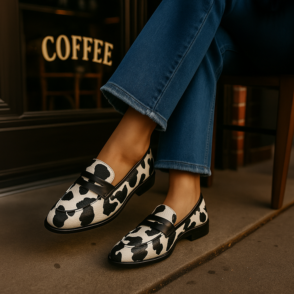 Two Tone Patent Penny Strap Round Toe Loafers