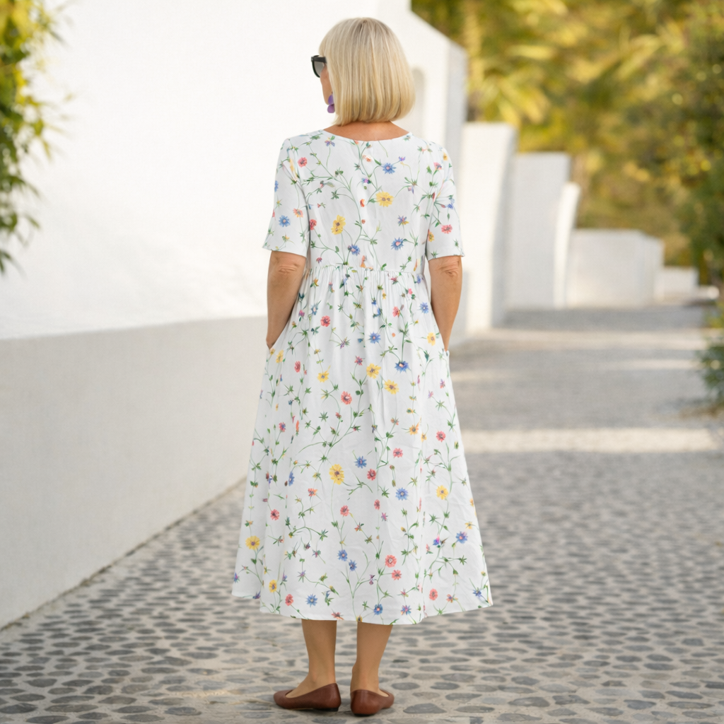 Short Sleeve Floral Print Midi Dress