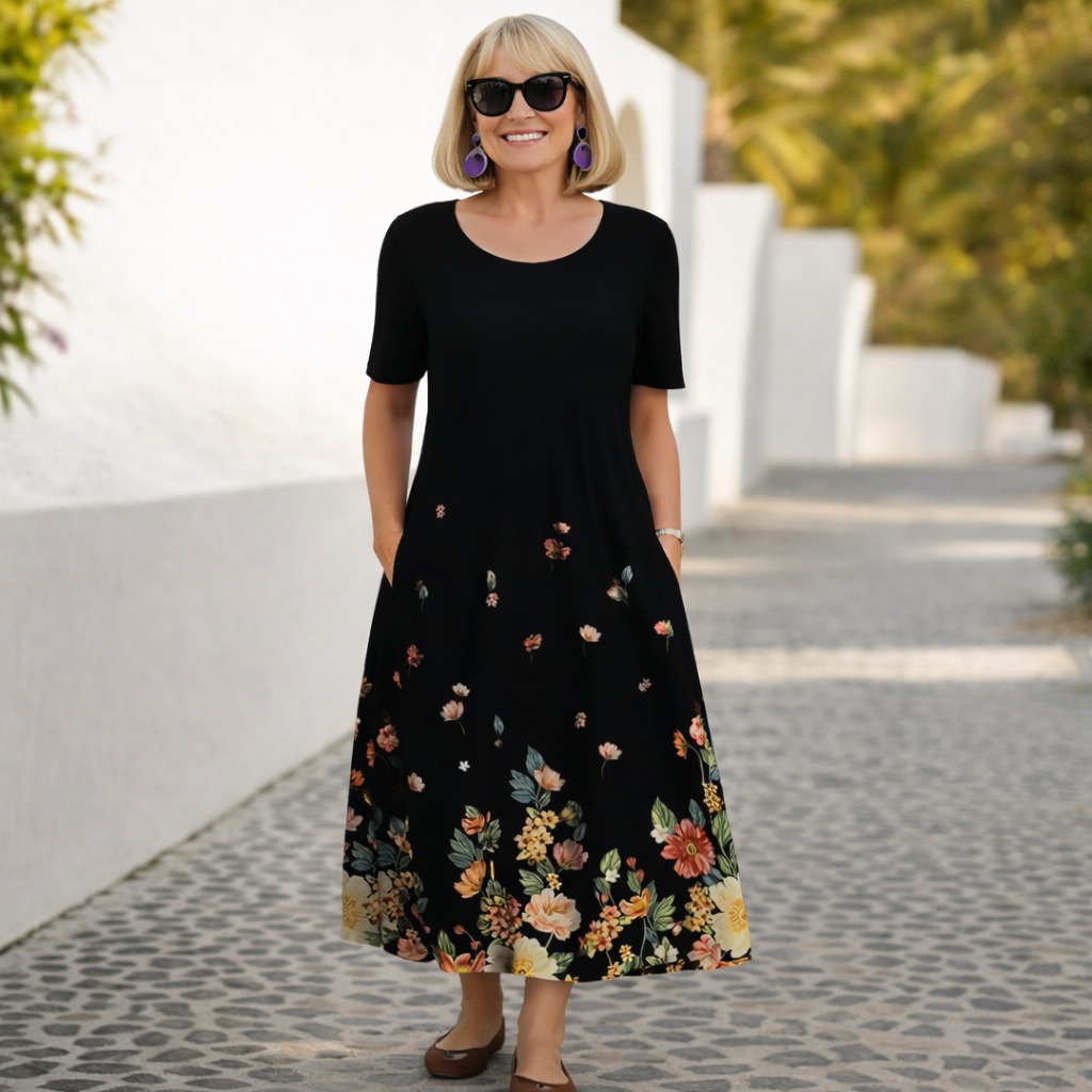 Short Sleeve Floral Print Midi Dress