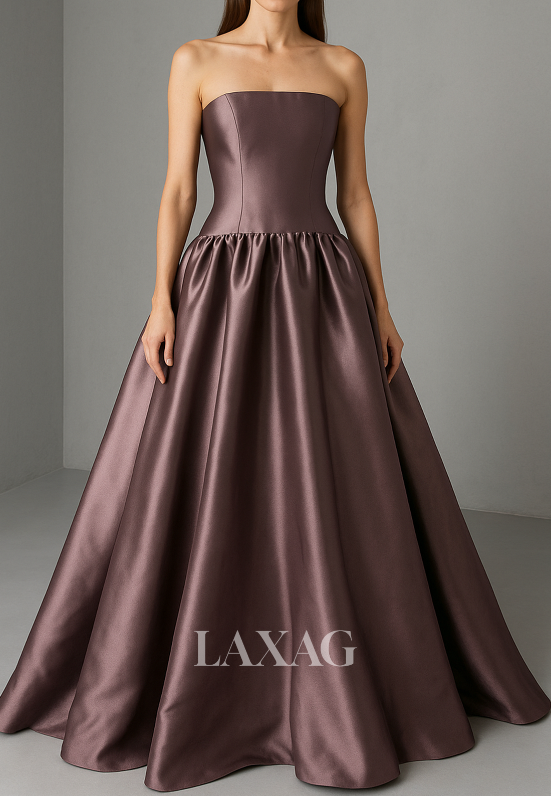 Simple Tube Top Sleeveless Formal Gowns Off-Shoulder Pleated Satin A-Line Evening Dress