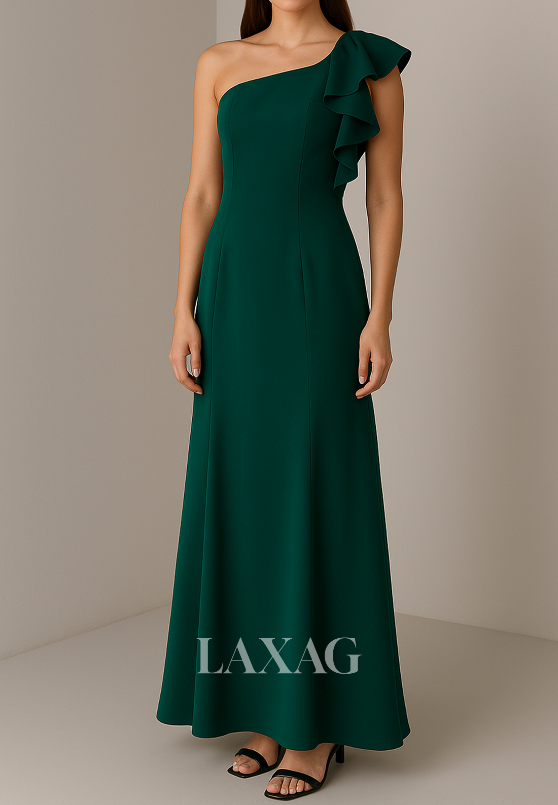 Asymmetrical-Neck One-Strap Fitted Evening Dress Sleeveless Ankle-Length Formal Gowns
