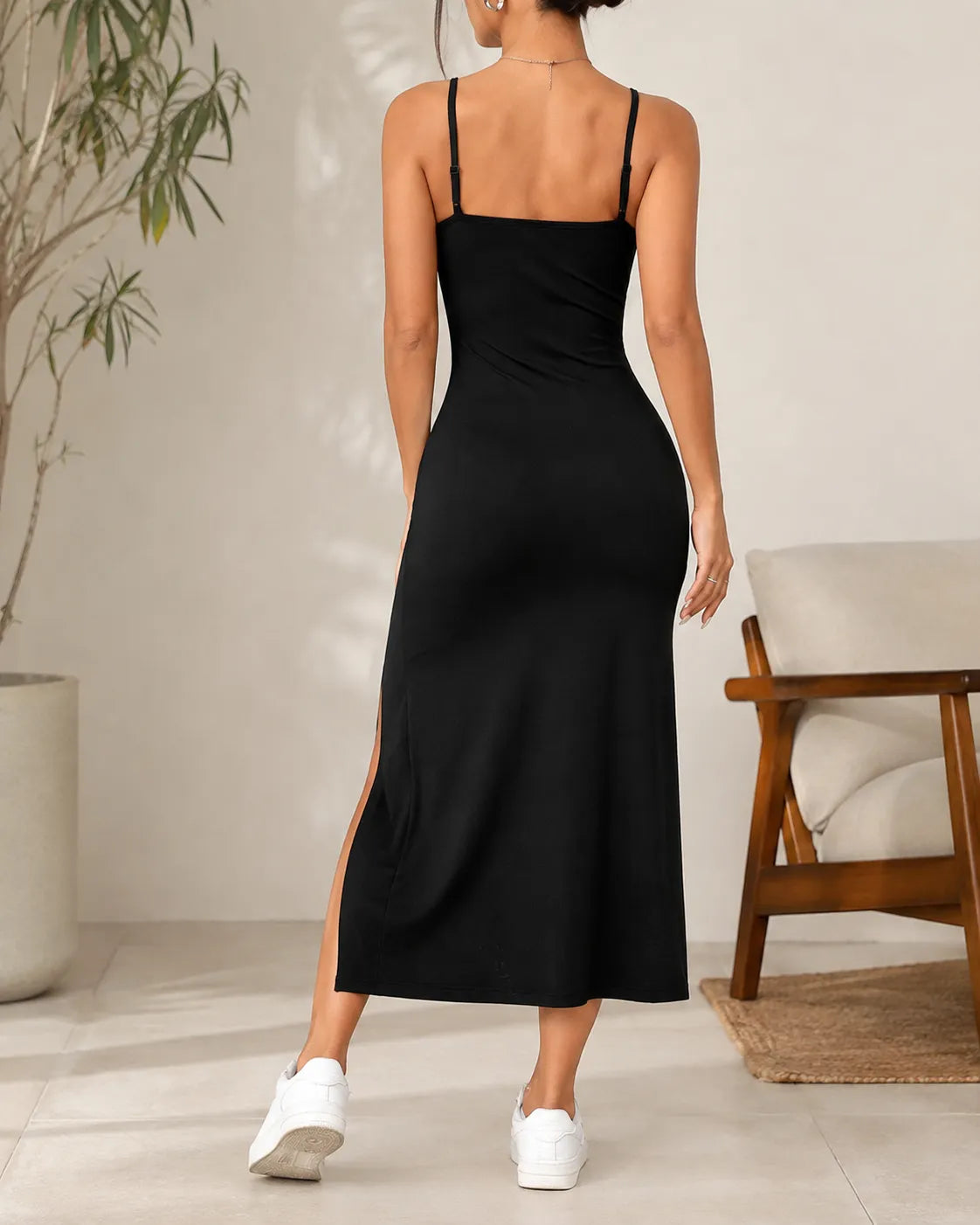 Floral Print Spaghetti Strap High Split Bodycon Midi Dress