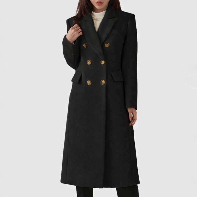Double Breasted Notch Lapel Longline Coat