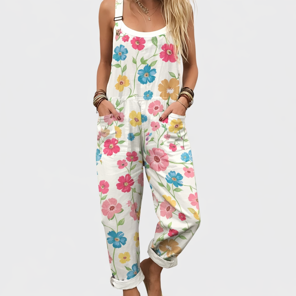 Floral Print Pocket Overall Jumpsuit