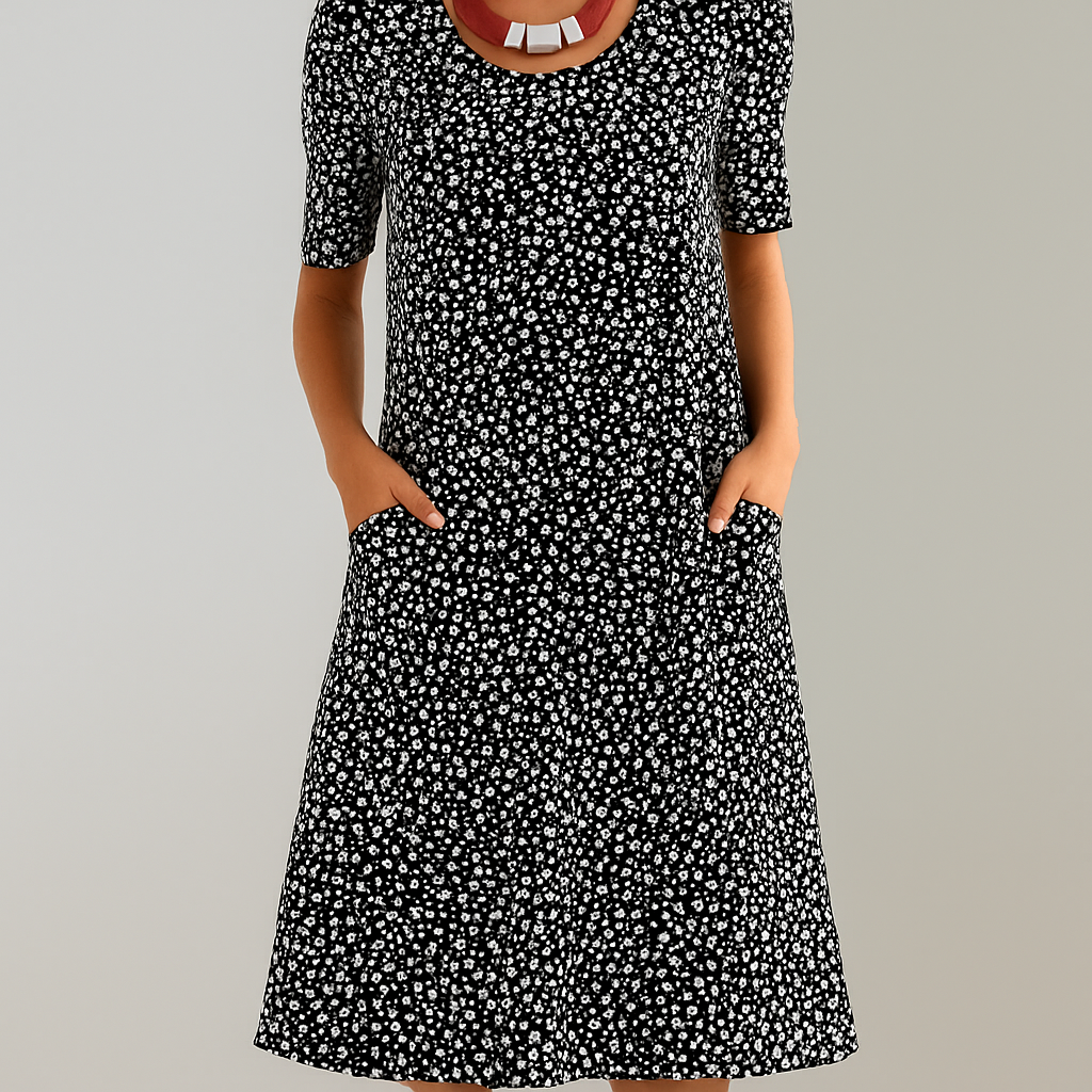 Ditsy Floral Short Sleeve Pocket A-Line Midi Dress